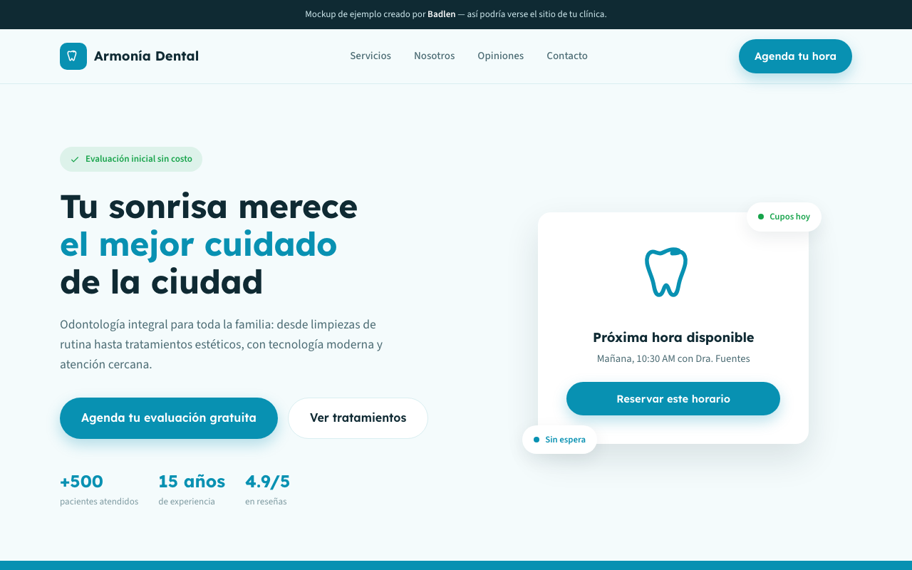 Vista previa del sitio de Armonía Dental, clínica dental