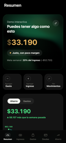 Vista de la app Finanzas de Casa, panel de resumen de gastos